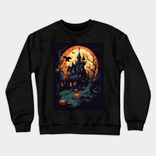 haunted house with halloween pumpkins Crewneck Sweatshirt